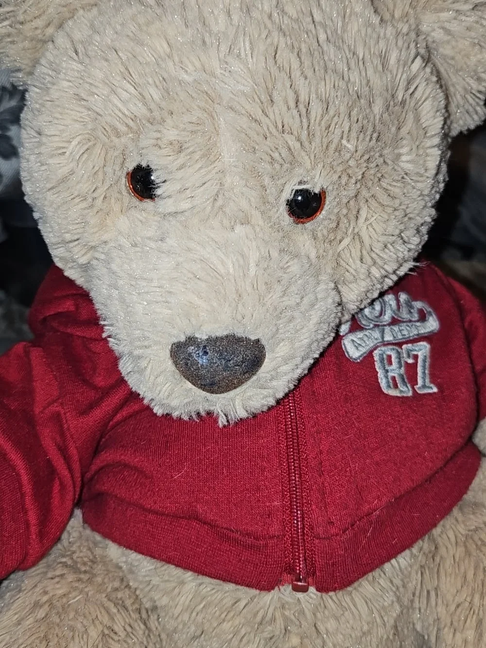 Plush Teddy Bear in Beige with Red Hoodie - Kids Toy